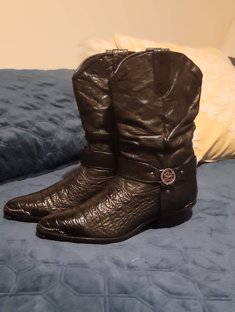 Zodiac Vintage Black Mens Western Leather Cowboy Boots